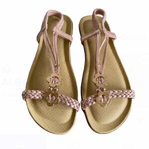 JJ's Metallic Pastel Pink Slide Strappy Flat Sandals 10​​​​​​​​